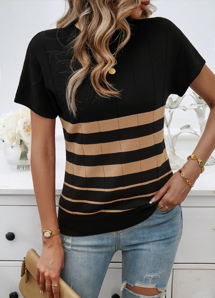 Black & Khaki Striped Top