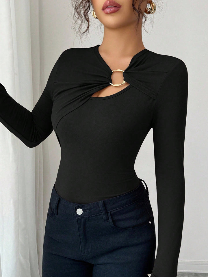 Black Full Sleeve Front Buckle Top
