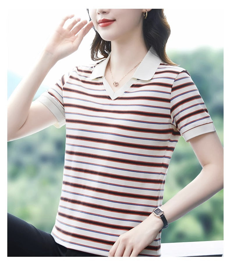 White Thin Striped Polo T-Shirt