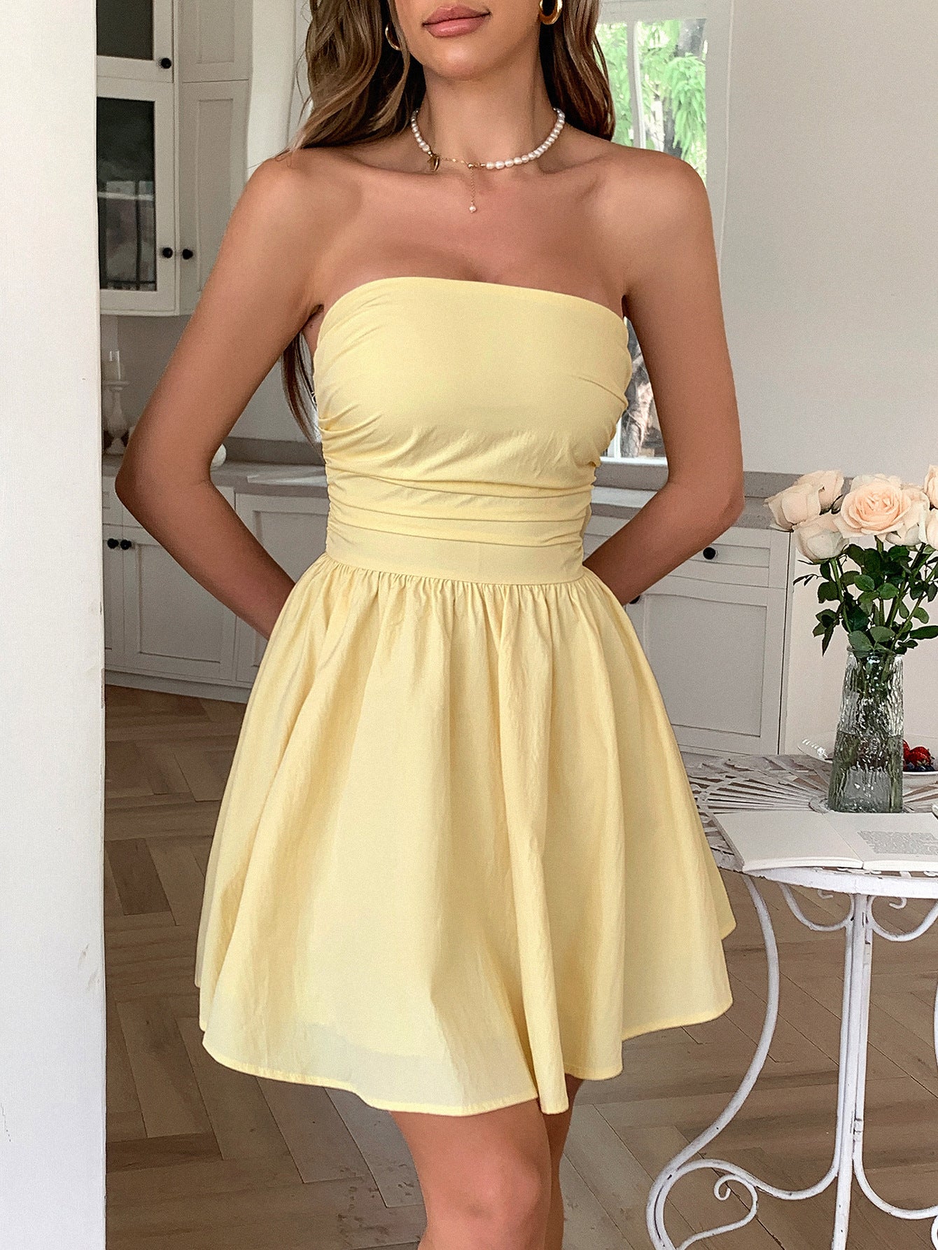 Yellow Tube Solid Skater Dress