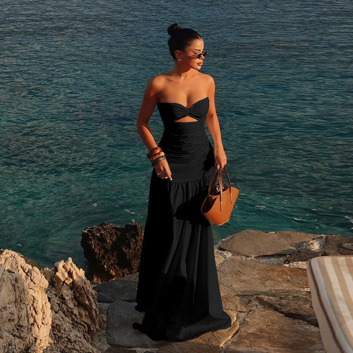Black  Fitted Bust With Waist Cutout Maxi Dress