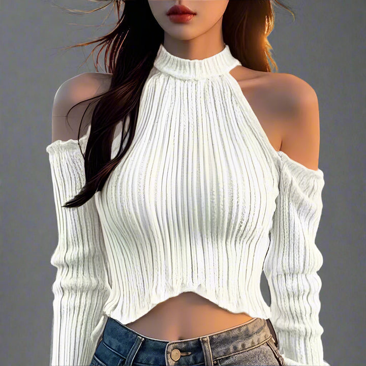 White Cold Shoulder Flat Knit Top