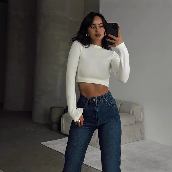 White High Neck Crop Top