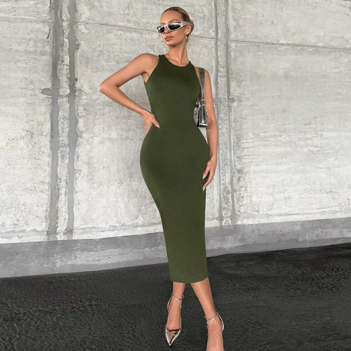 Green Racer Style Backless Dress