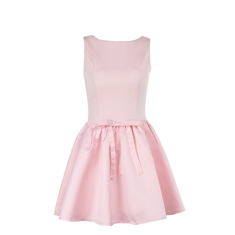 Pink Waist Gathered Bottom Mini Dress
