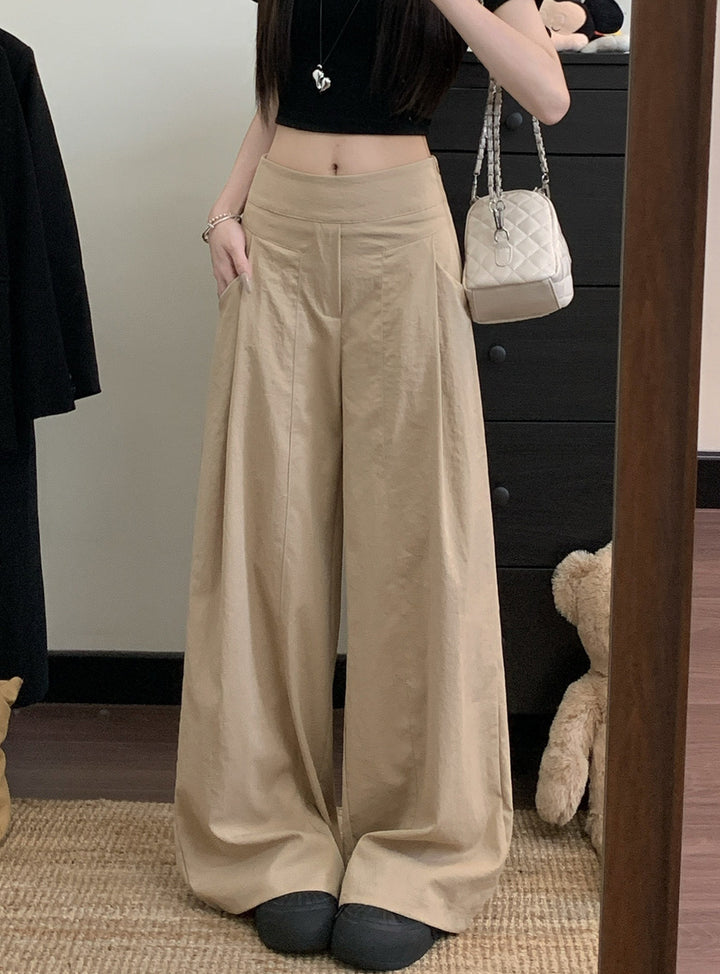 Beige High Waist Pleated Baggy Pant