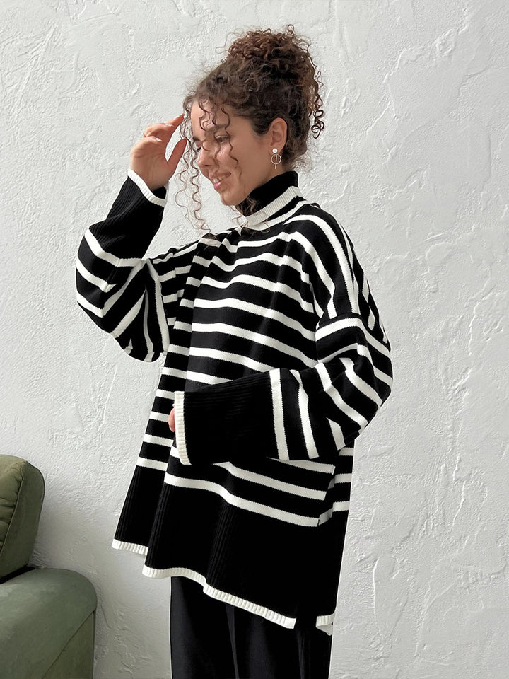 Black Turtle Neck Striped Sweater
