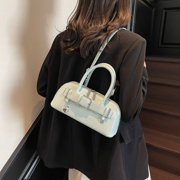 Blue Buckle Belted Hand Bag