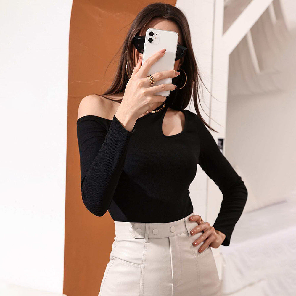 Black Off-Shoulder Cut Out Sleeve Top