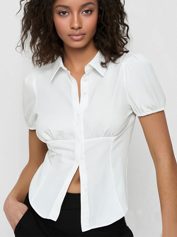 White Cap Sleeves Fitted Shirt