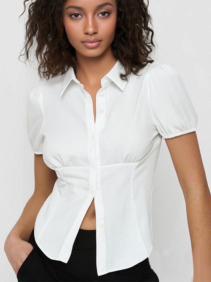 White Cap Sleeves Fitted Shirt