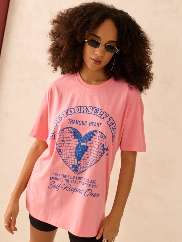 Pink Crew Neck Graphic Tshirt