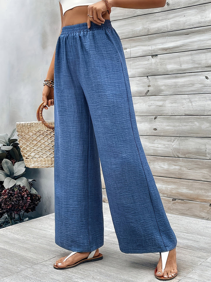 Blue Textured Wide Leg Pants