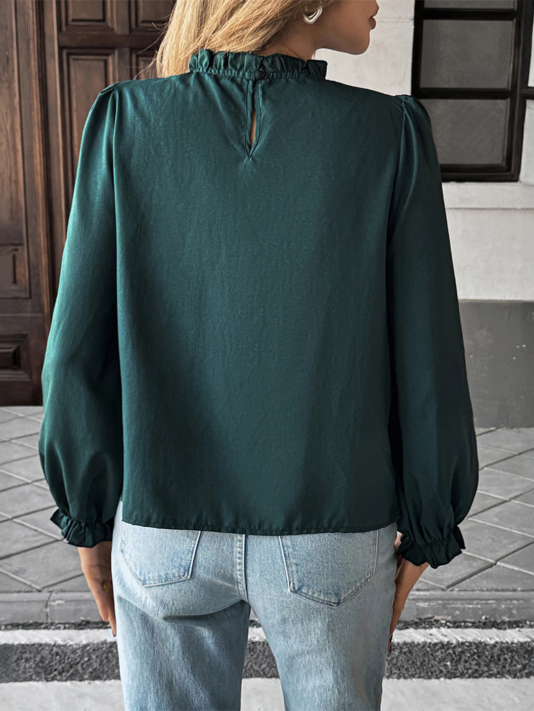 Olive Full Sleeved Ruffle Detail Top
