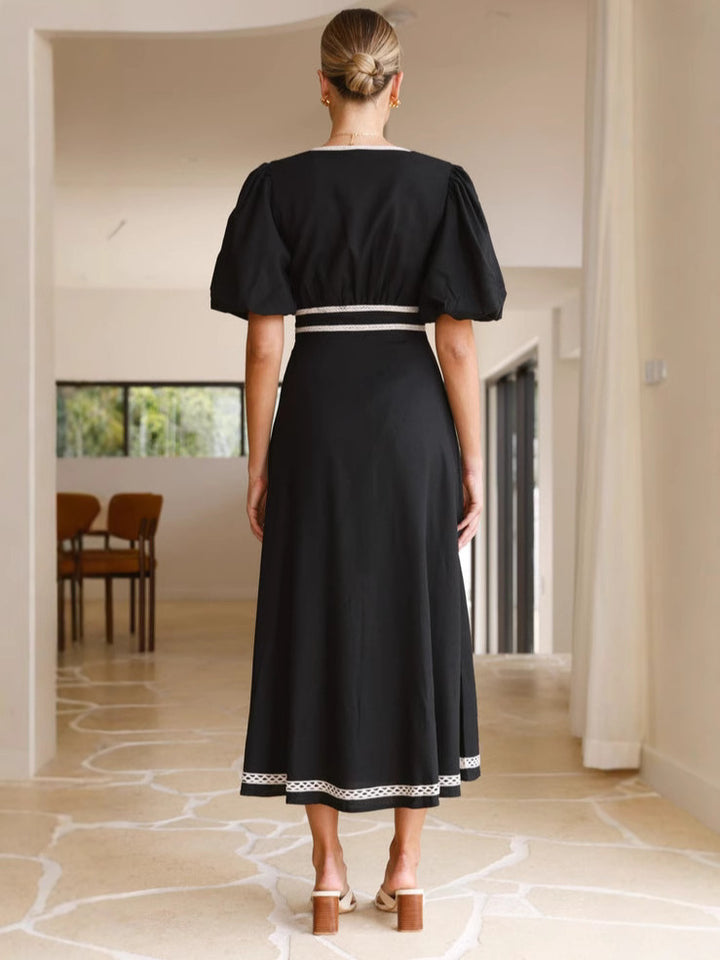 Black Plunge Neck Contrast Binding Dress