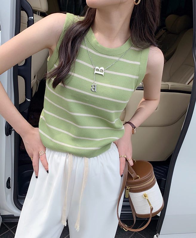 Green Sleeveless Basic Striped Tank Top