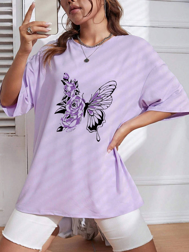 Purple Chest Print Graphic Tshirt