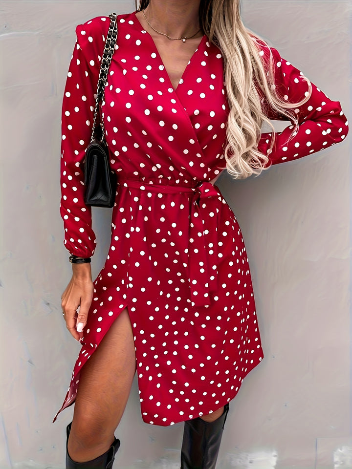 Red Printed Wrap Dress With Slit Detail