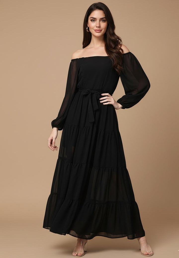 Black Bishop Sleeve Off Shoulder Dress