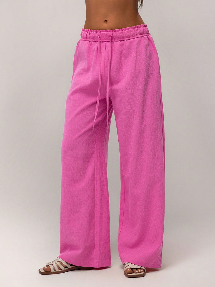 Pink Wide Leg Solid Trousers