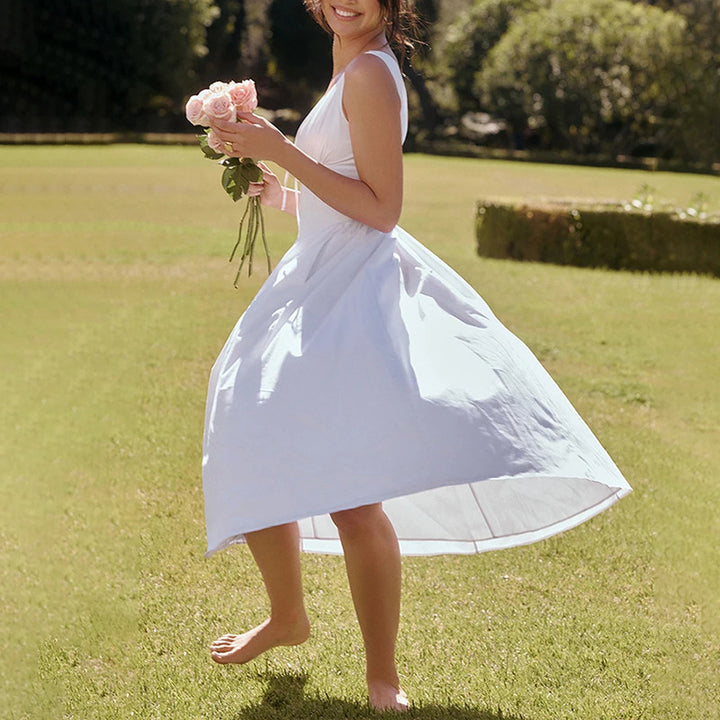 White V Neck Corset Flared Dress