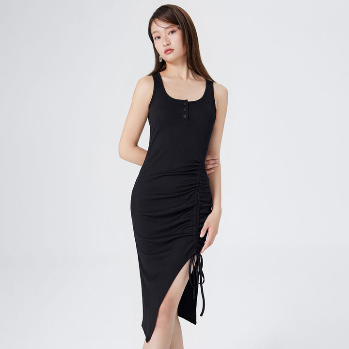 Black Sleeveless Bodycon Slit Dress