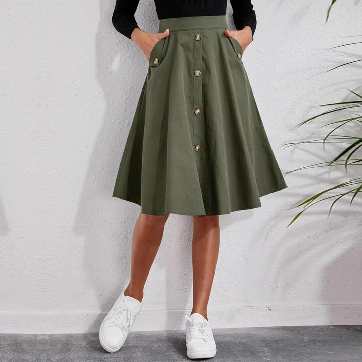 Green High Waist Front Buttoned Skirt