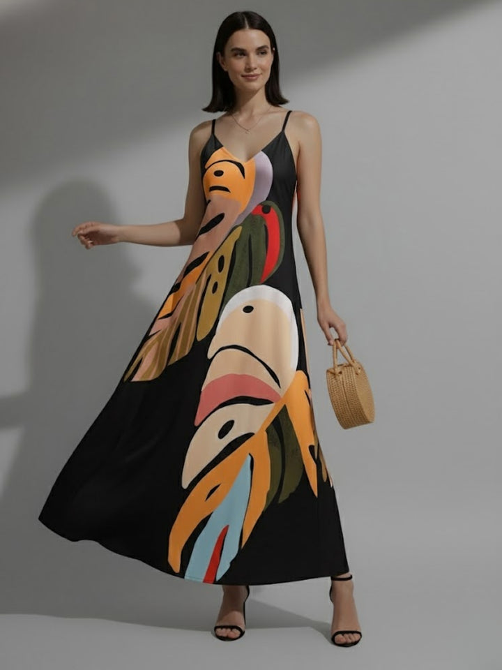 Black Bold Printed Vacation Dress