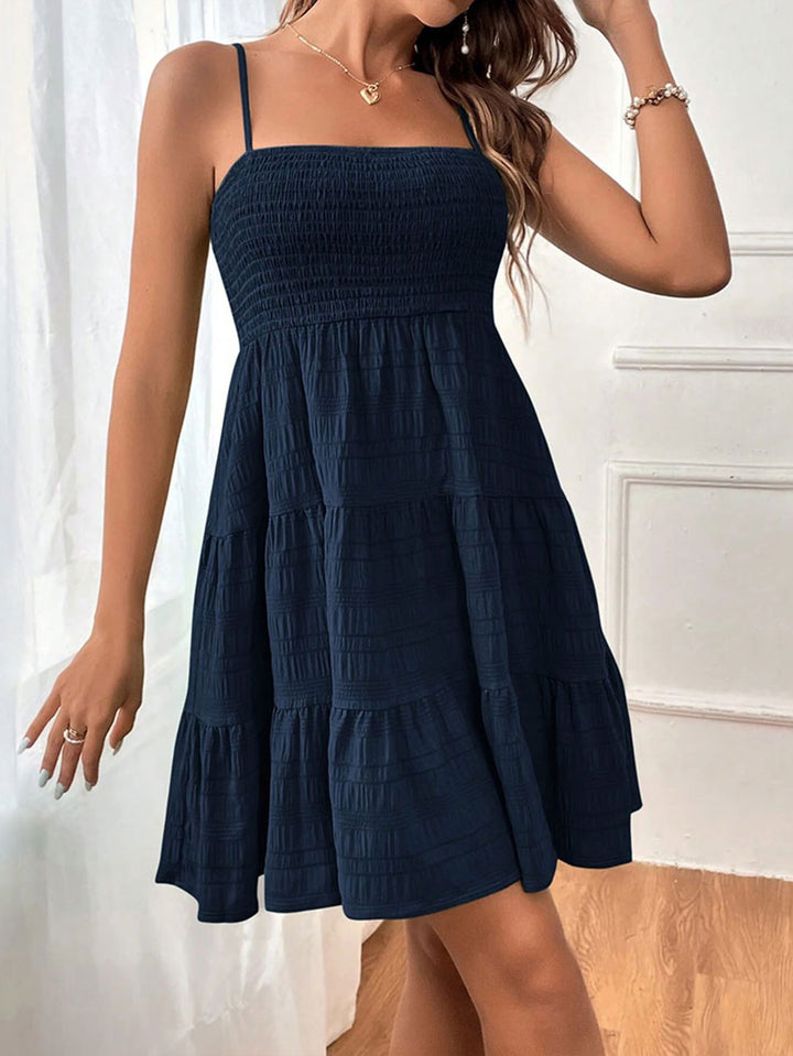 Navy Blue Shoulder Strap Tiered Dress