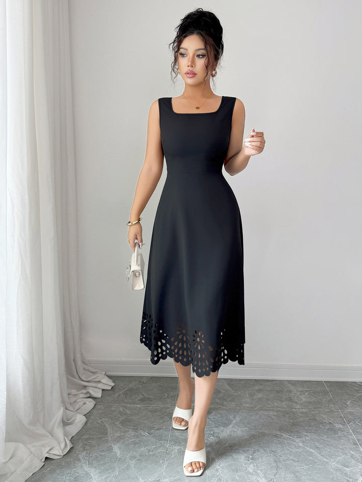Black Shoulder Strap Fitted Dress