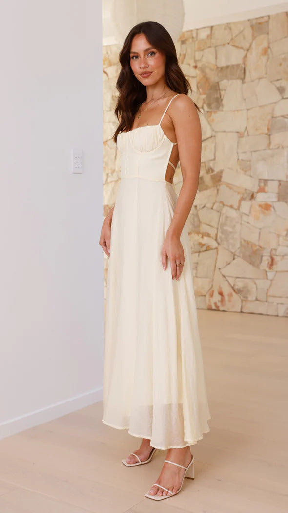 White Bustier Top Flowy Dress