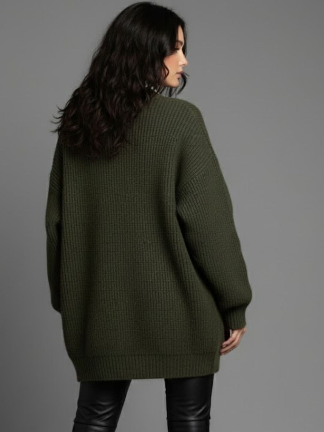 Olive Full Sleeve Double Pockets Slouchy Cardigans