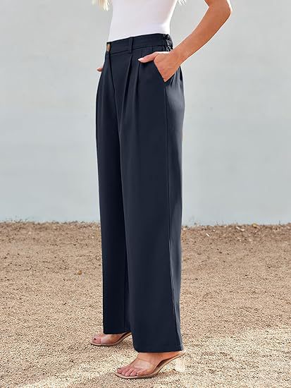 Navy Blue Wide Leg Pleated Pants