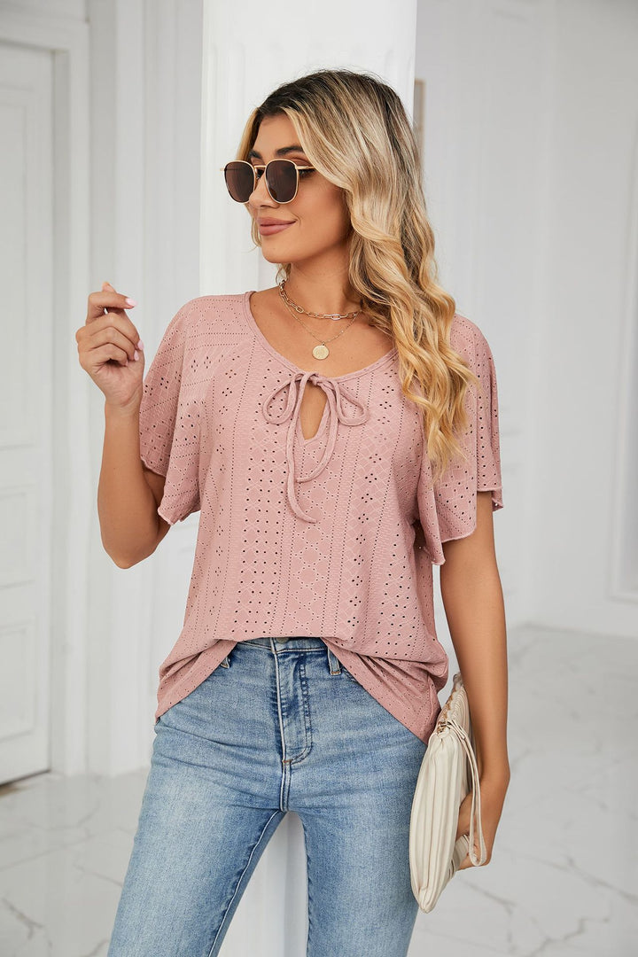 Nude Flared Sleeves Tie Up Top