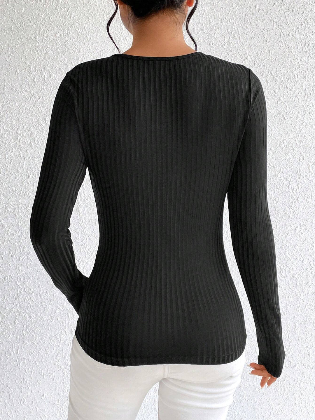 Black Full Sleeve Bust Cut Out Detail Top
