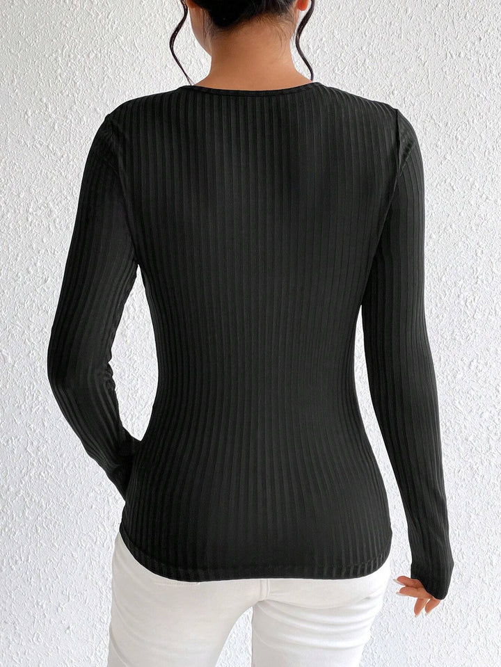 Black Full Sleeve Bust Cut Out Detail Top