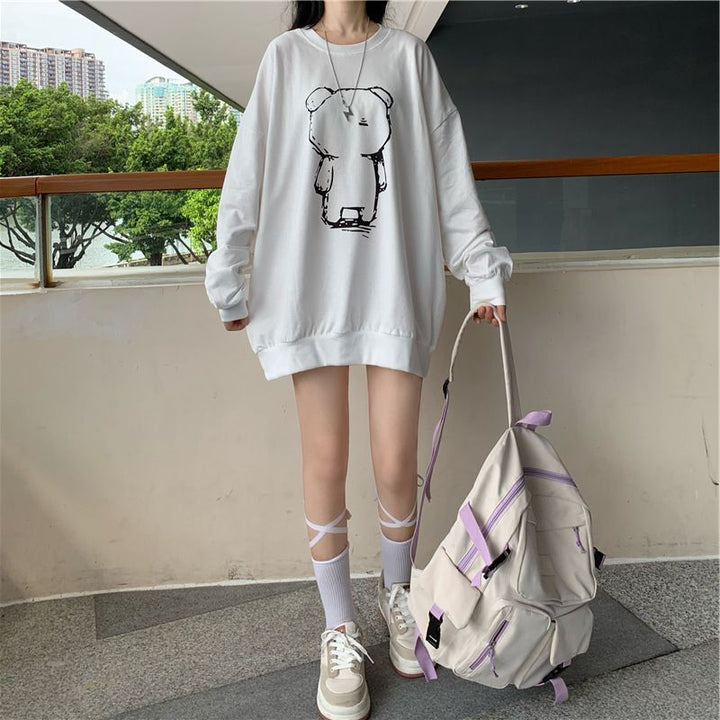 White Graphic Printed Oversized Sweatshirt