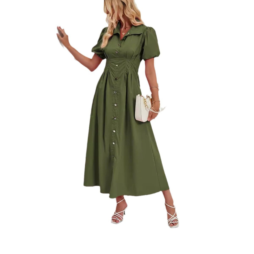 Olive Button Down Sinched Waist Dress