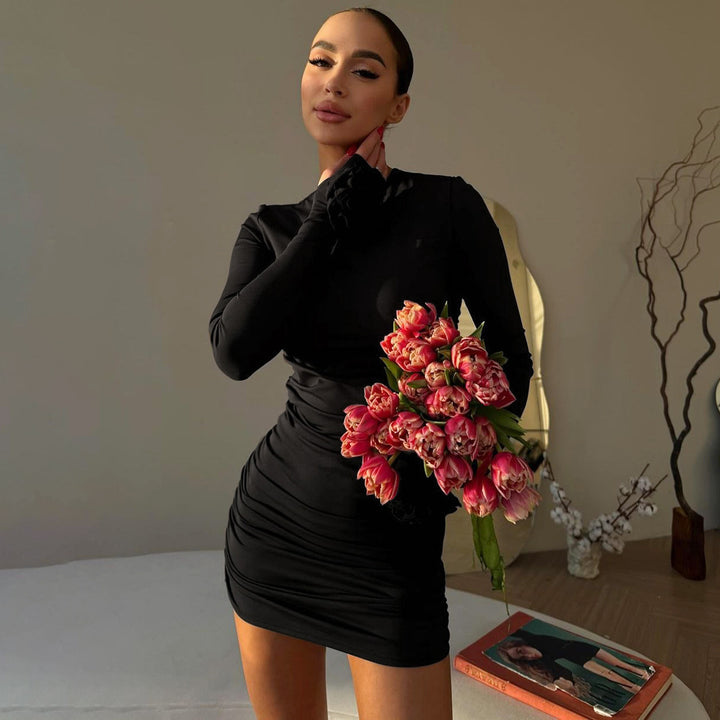 Black Ruched Off Shoulder Party Dress