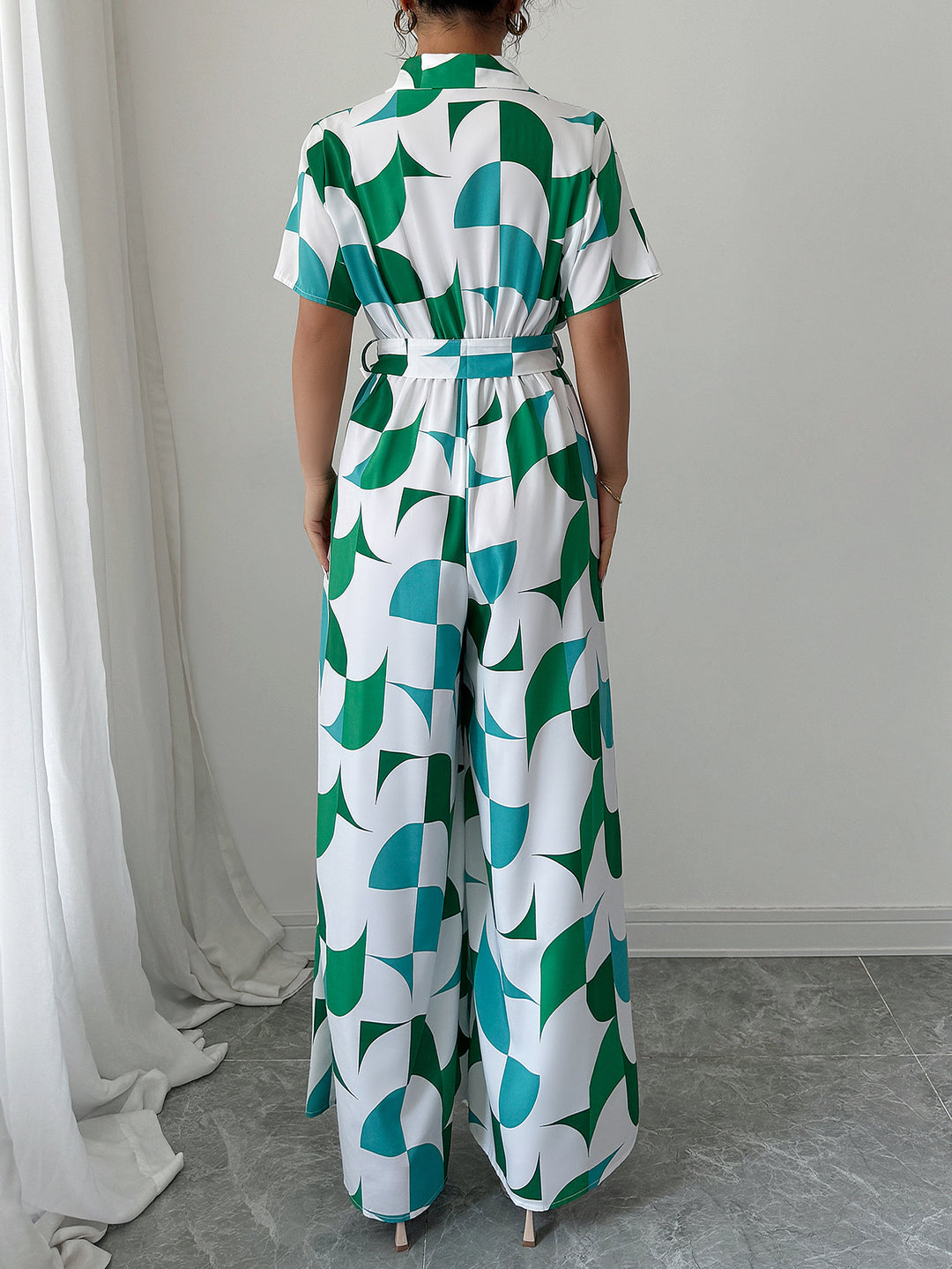 Green Printed Half Sleevd Jumpsuits