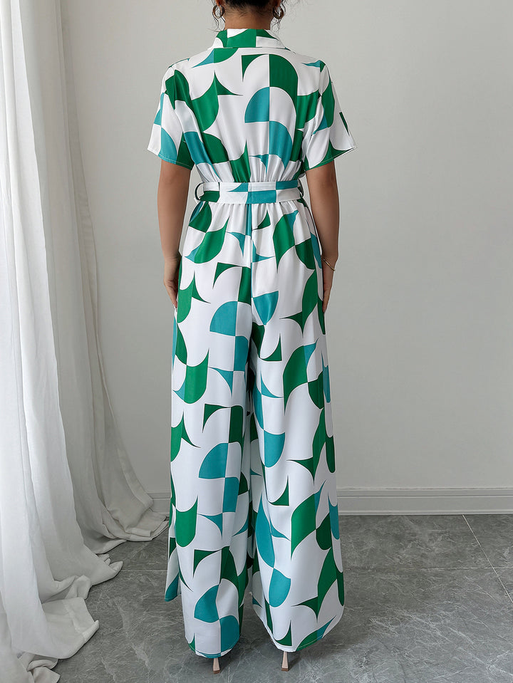 Green Printed Half Sleevd Jumpsuits