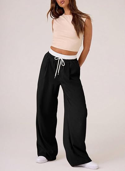 Black Baggy Fit Contrast Waistband Sweatpants