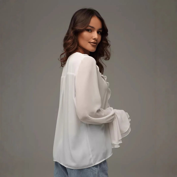 White Ruffled Tie Up Top