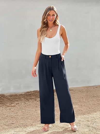 Navy Blue Wide Leg Pleated Pants