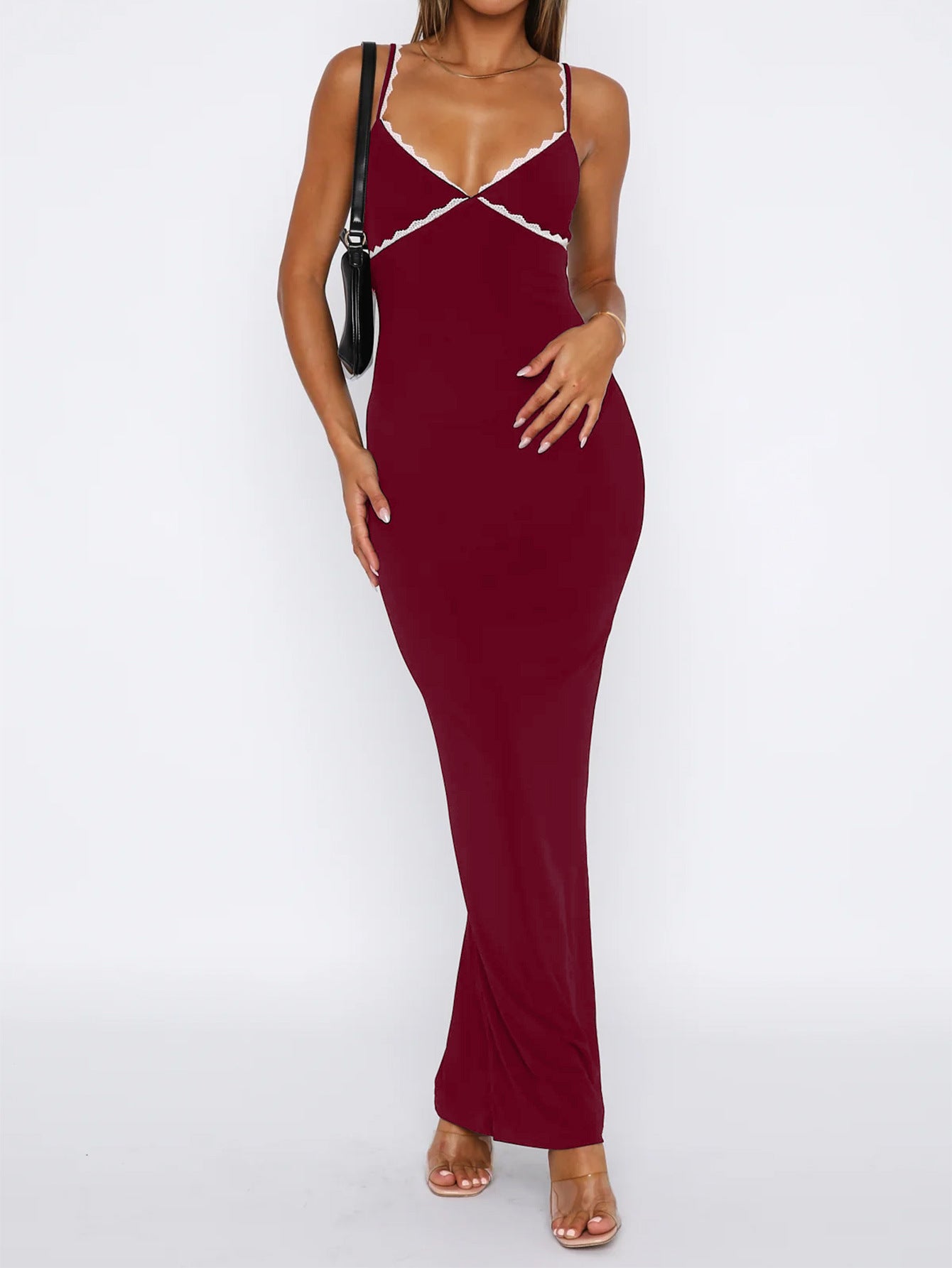 Wine Strappy Bodycon Maxi Dress