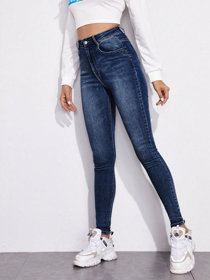 Blue Tinted High Waist Skinny Denim
