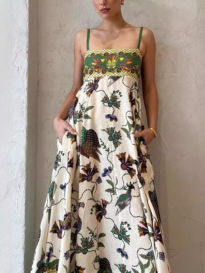 Green Floral Print Slip Dress