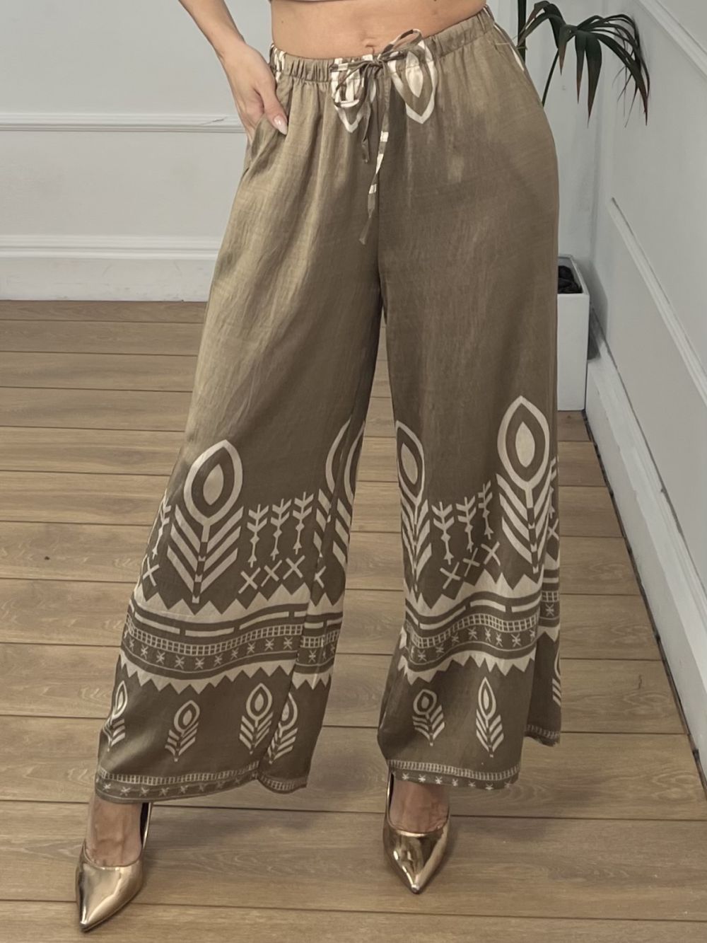Brown Placement Printed Pants