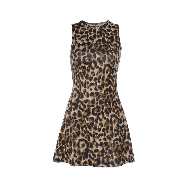 Beige Sleeveless Animal Print Dress