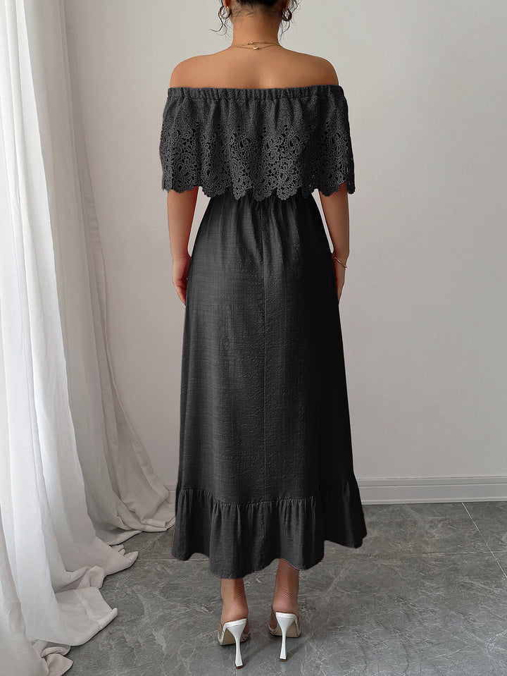 Black Off-Shoulder Ruffle Midi Dress